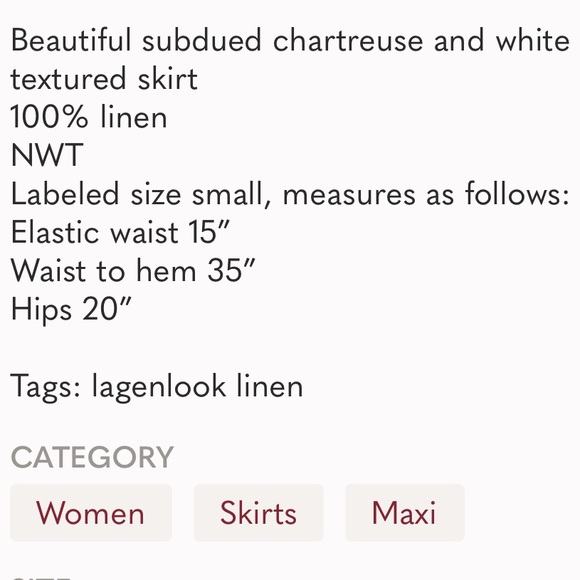 Flax Maxi Green Stripe Elastic Waist Skirt S - Picture 8 of 8